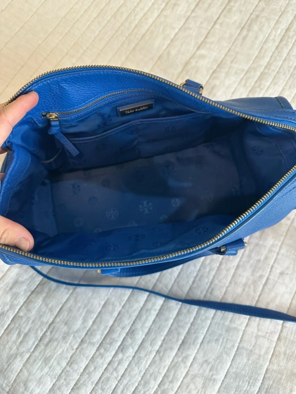 Tory Burch Electric Blue Pebbled Leather Crossbody Satchel - Picture 3 of 12